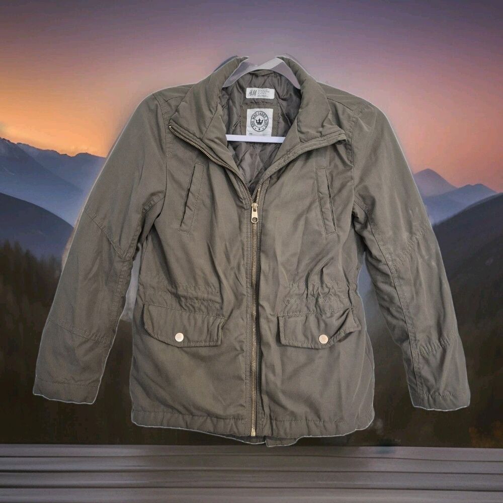 H&M Girls Olive Green Utility Cargo Parka Jacket Size 9-10Y